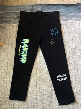 Black Graphic Joggers with Neon Blue & Yellow Accents